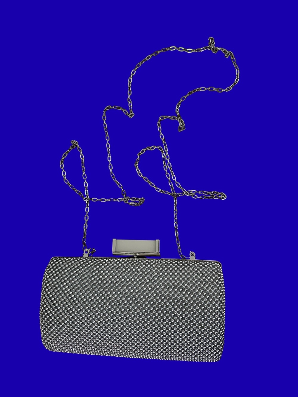 Jessica McClintock Silver Mesh Evening Clutch with Chain